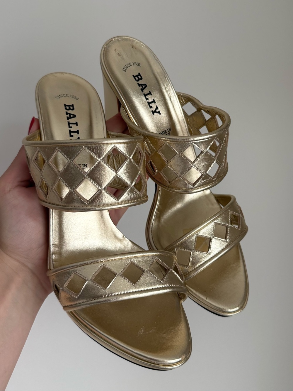 Bally Metallic Gold Woven Double-Strap Slide Mules